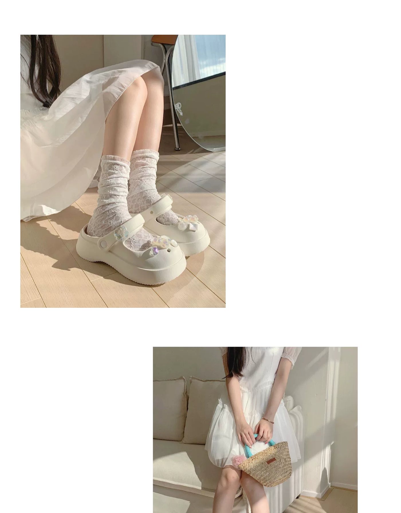 Thin Strip Sweet Rhinestone Mary Jane Sandals Fairy Style Fashion Summer Outwear Holiday Sandals Hole Shoes