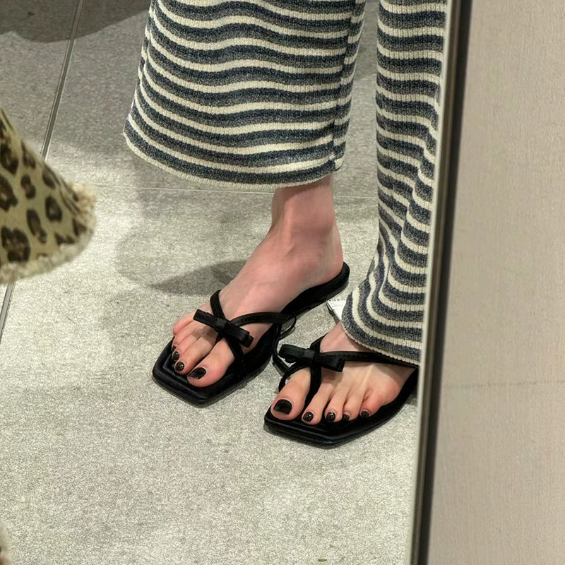 Flip Toe Flats Vacation Style Slippers Outwear Bows