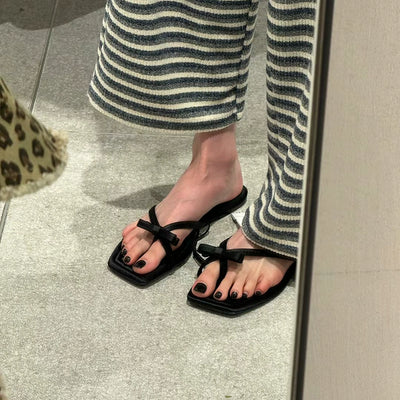 Flip Toe Flats Vacation Style Slippers Outwear Bows