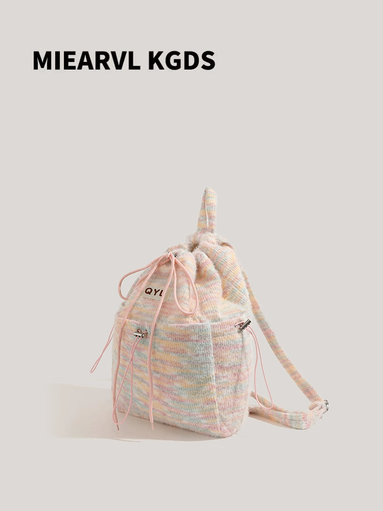 Miearvl Kgds Y2g Millennium Pink Rainbow Backpack 2023 New Large Capacity Woolen Tote Bag