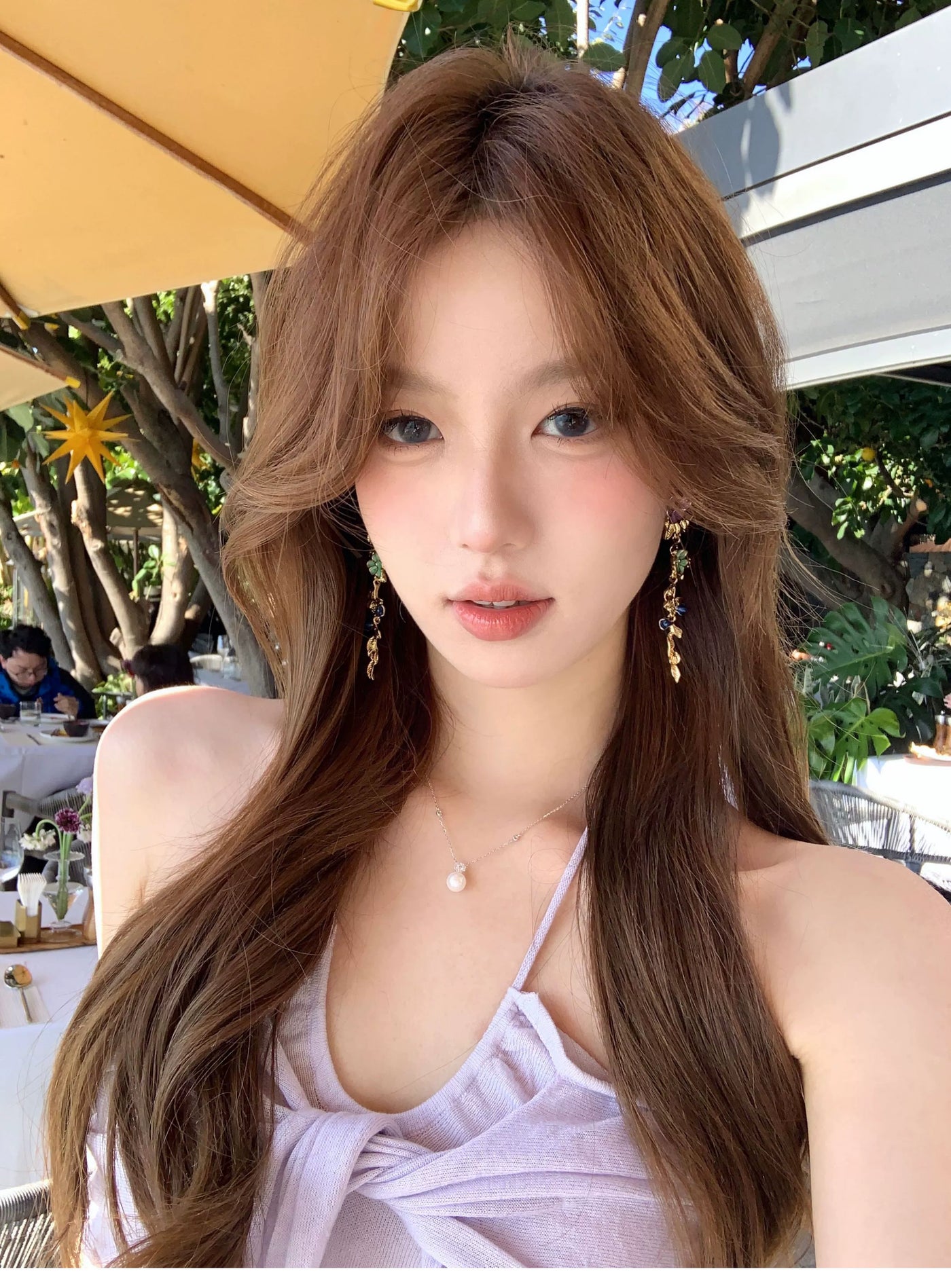 [Peach Tea] Bright Big Female Ethnic Style Color Metal Flower Tassel Earrings Seaside Holiday Earrings