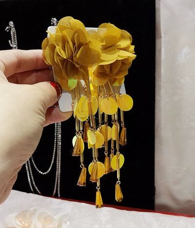 Long European and American Exaggerated Tassel Thin-Looking Earrings Flowers