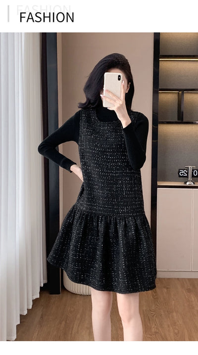 Woolen One piece Dress Women clothing Plus size Fat Mm2024 Autumn and Winter New Age-Reducing High end Western Style Fashion Woolen Vest Dress
