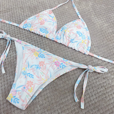 Print Tube Top Bikini Strap Three-Point Bikini Surfing Swimsuit Female Sexy Sanya Vacation Swimwear