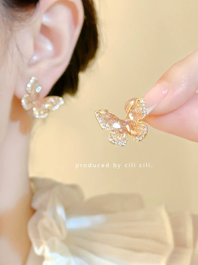 Niche Style Crystal Butterfly Vacation Style Mosquito Coil Ear Clip