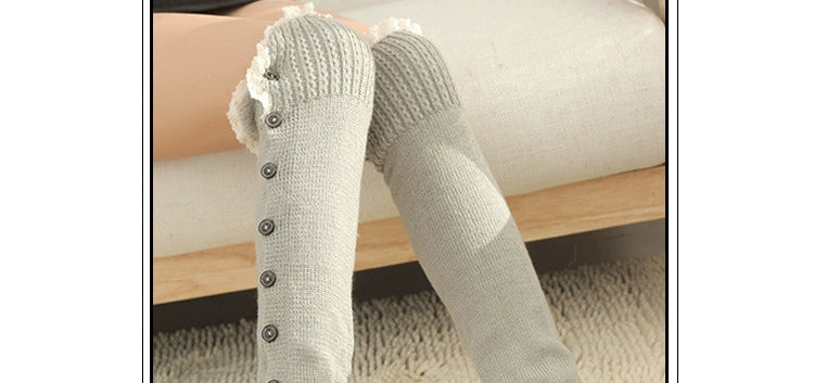 Women's Lolita Autumn Japanese-Style Wool Button Socks