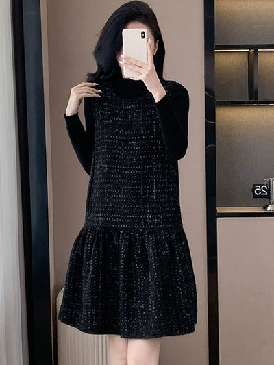 Woolen One piece Dress Women clothing Plus size Fat Mm2024 Autumn and Winter New Age-Reducing High end Western Style Fashion Woolen Vest Dress