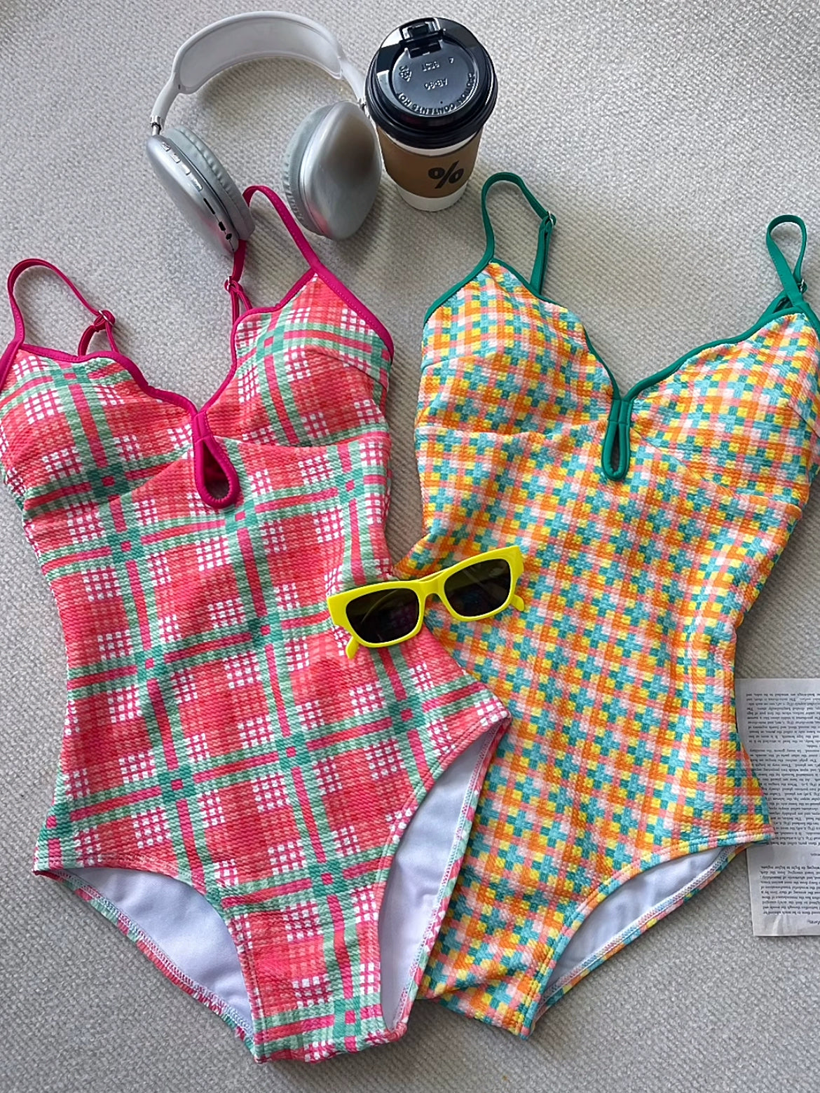 Thailand Gingham Fresh Niche Style Triangle One-Piece Swimsuit