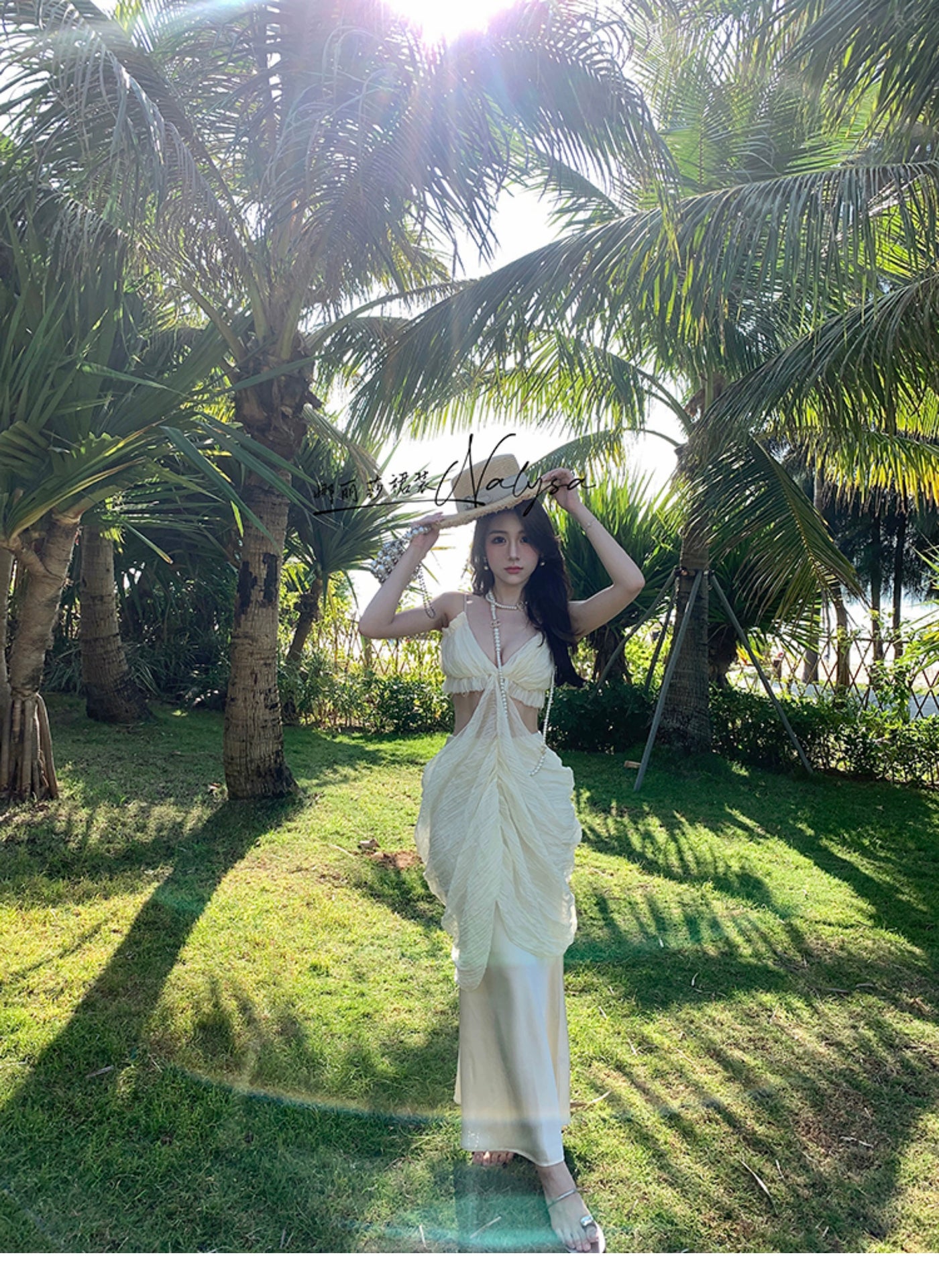 Elegant Ladies Seaside Holiday Midriff Outfit Dress Dress