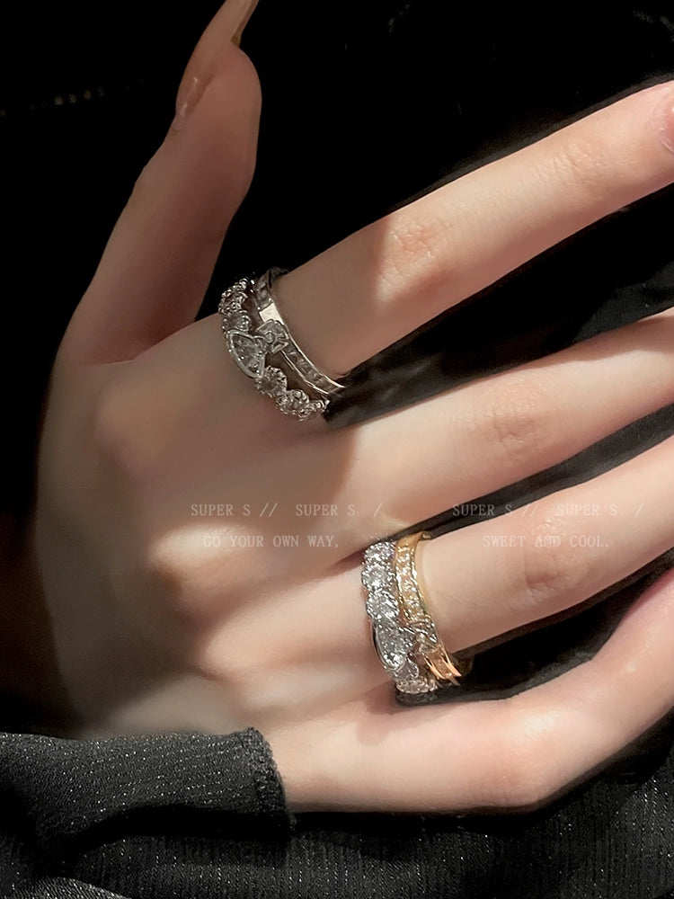 Super Flash Queen Mother Earth Planet Double-Layer Ring Female Twin Switchable Index Finger Ring Accessible Luxury Classy Simple Bracelet Couple's Ring