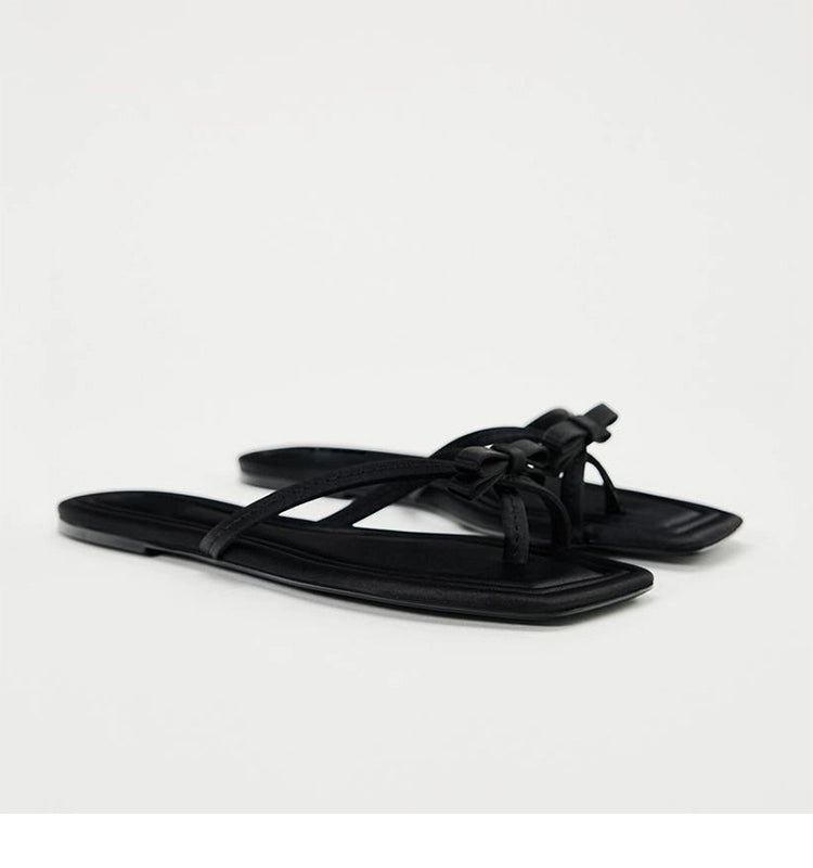 Flip Toe Flats Vacation Style Slippers Outwear Bows