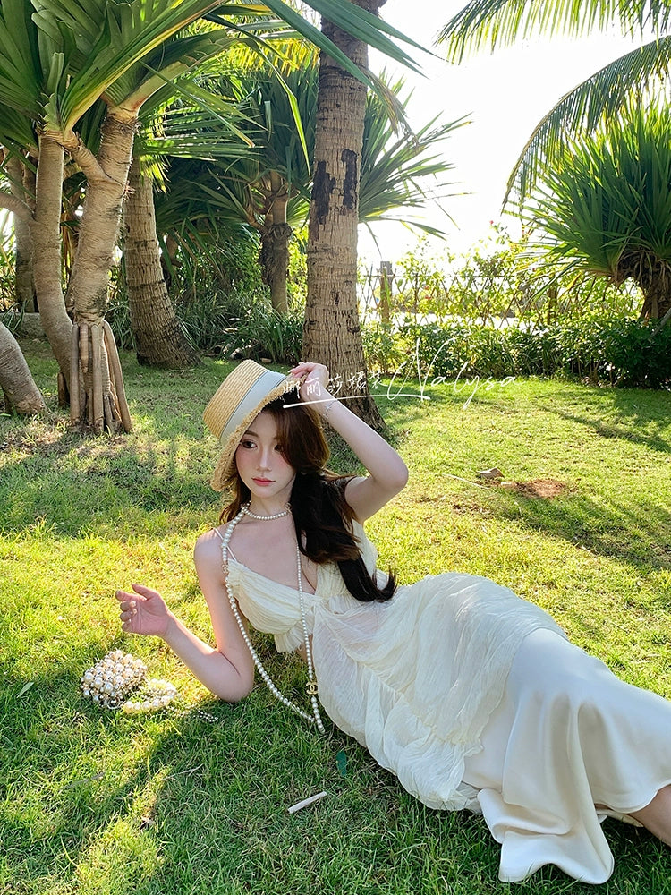 Elegant Ladies Seaside Holiday Midriff Outfit Dress Dress