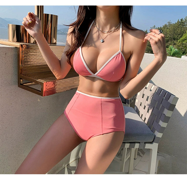 South Korea Separates Swimsuit Female Online Influencer Sexy Bikini Slim Looking Belly Covering Ins Style High Waist Student Vacation Swimsuit