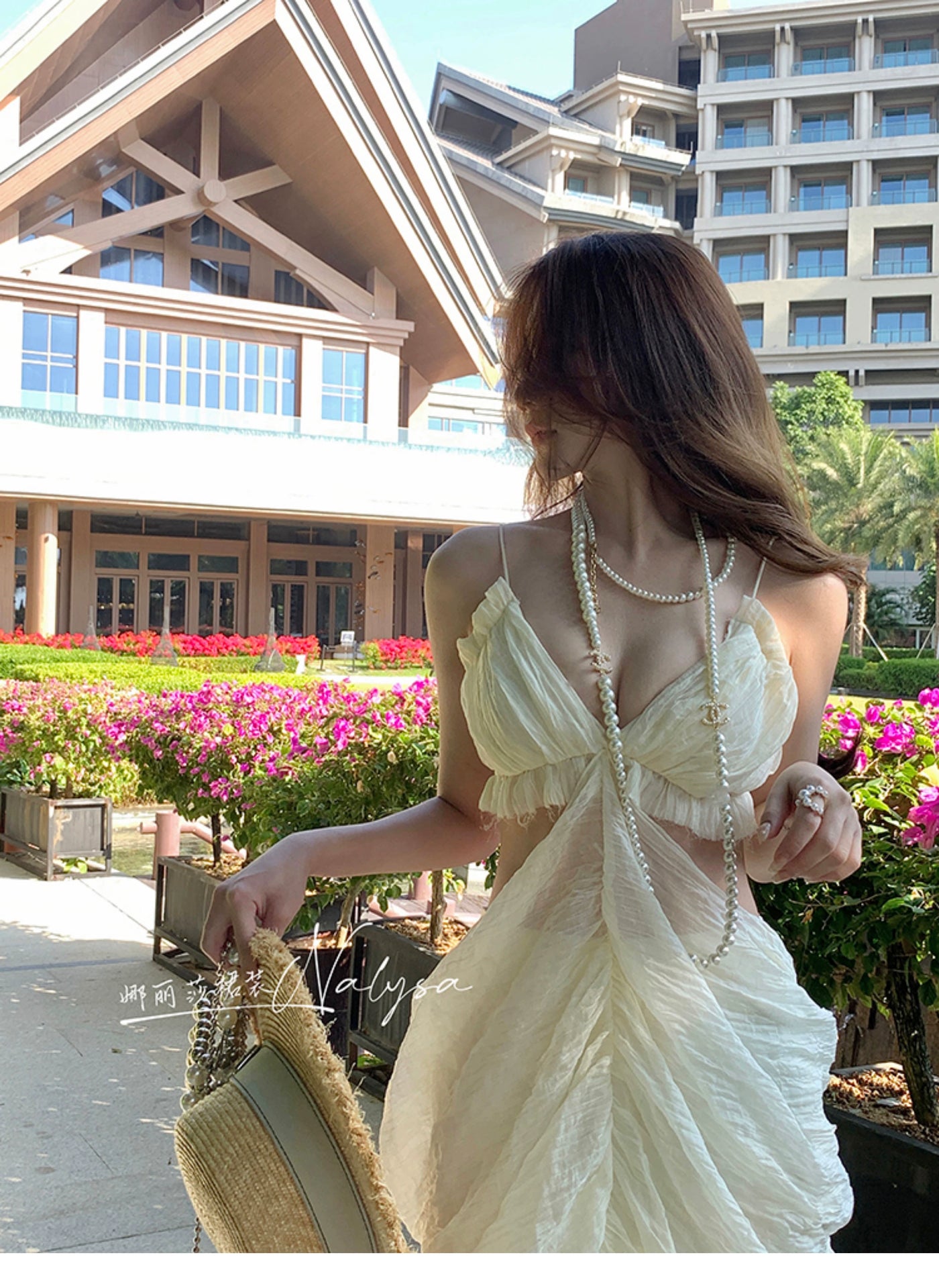 Elegant Ladies Seaside Holiday Midriff Outfit Dress Dress