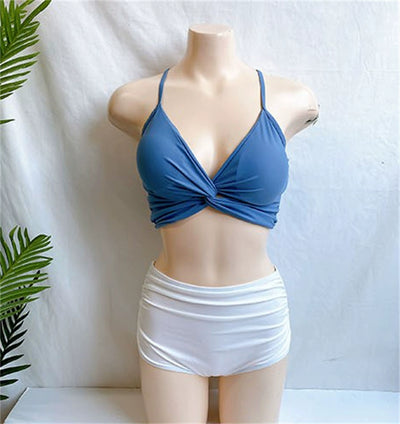 South korea New Swimsuit Women Sexy High Waist Retro Pure Desire Ventilation Network Red Split Bikinis Hot Spring Vacation Swimsuit