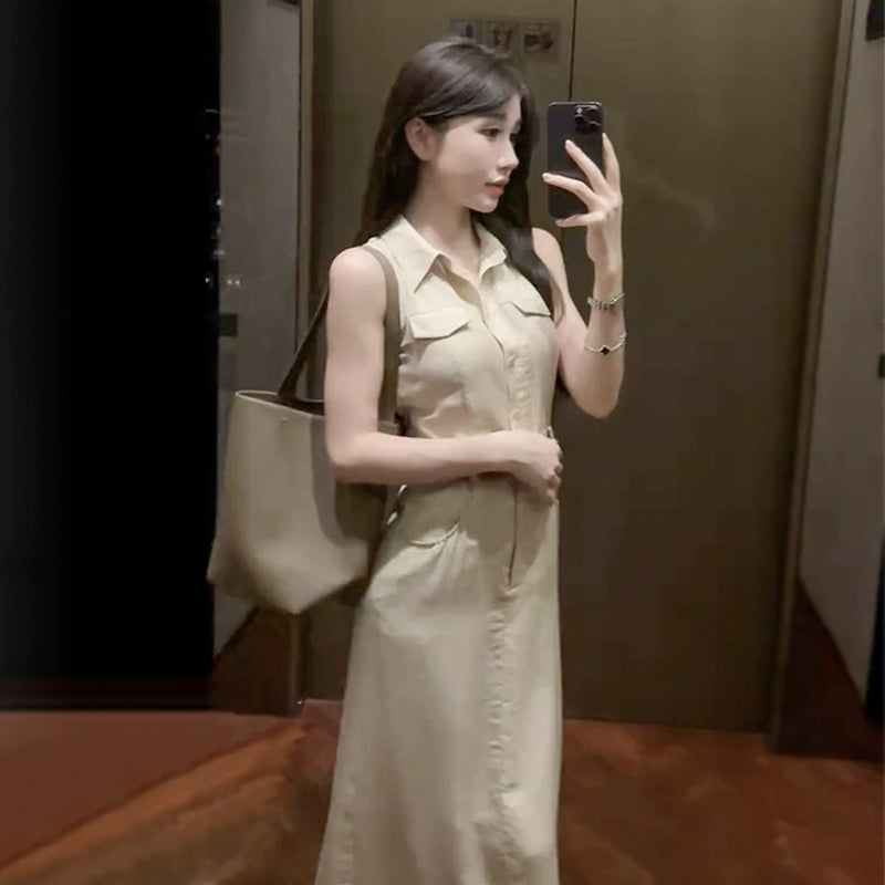 Women's French Waist Summer Dress Sleeveless Shirt