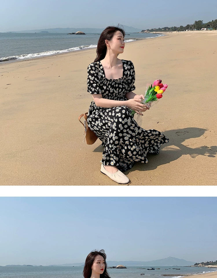 Super Fairy Open Back Chiffon Tea Break French Floral Dress