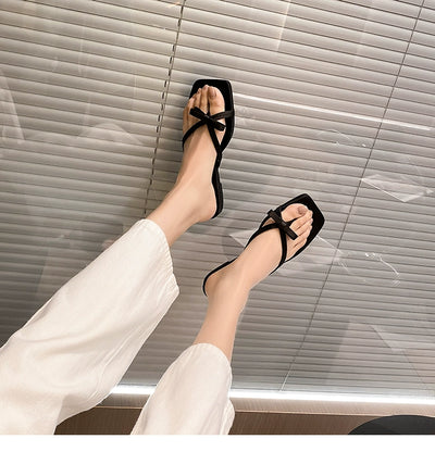 Flip Toe Flats Vacation Style Slippers Outwear Bows