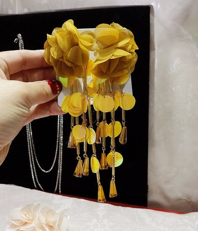 Long European and American Exaggerated Tassel Thin-Looking Earrings Flowers