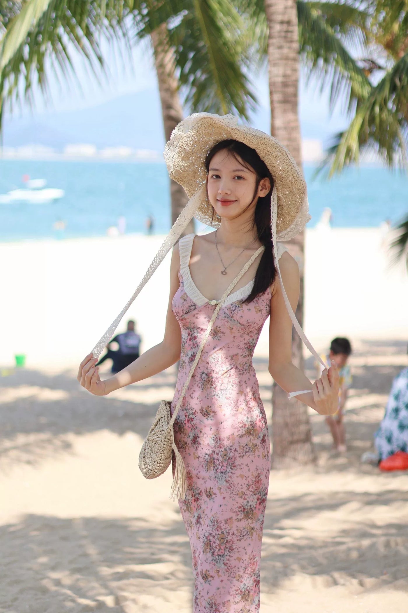 French Floral Strap Dress Women's Summer Tight Waist Long Skirt Beach Skirt Seaside Vacation Skirt