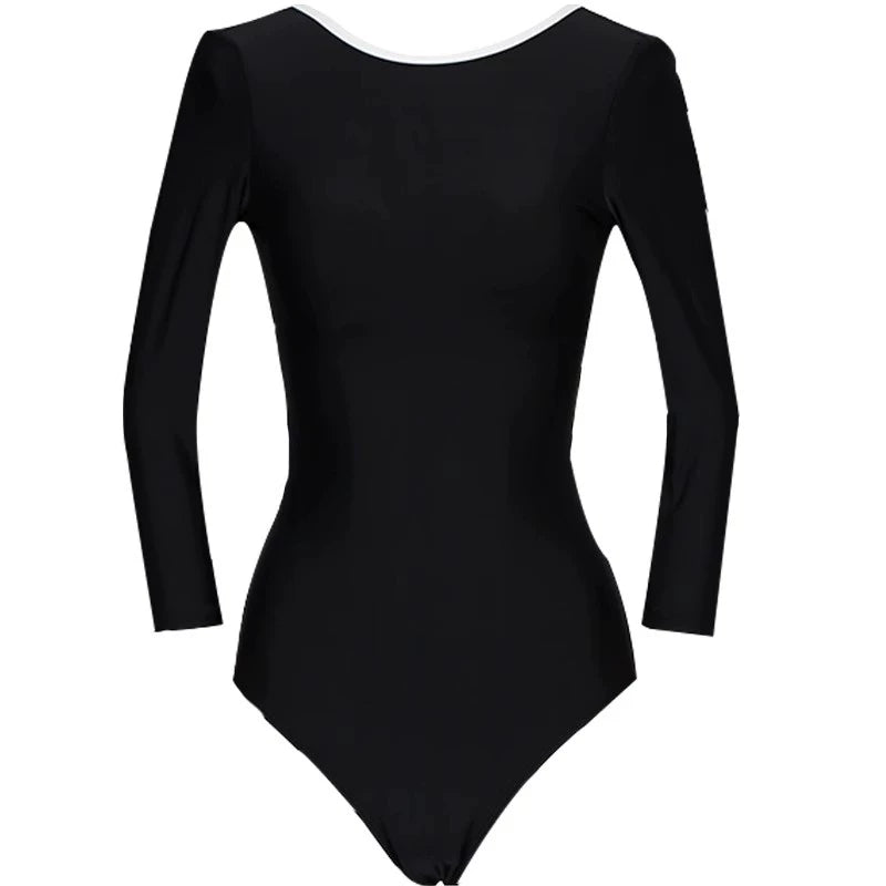 Memorybaby Holiday New Retro Elegant Conservative Cover Belly Thin Stunning Open Back Long-Sleeved One-Piece Swimsuit