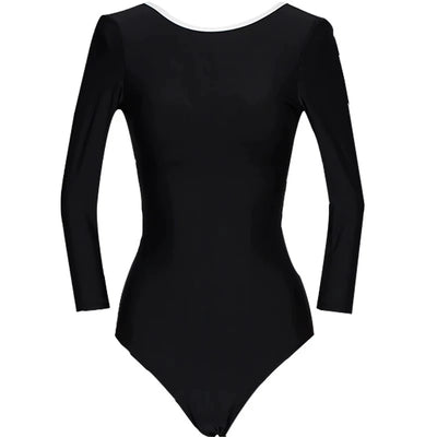 Memorybaby Holiday New Retro Elegant Conservative Cover Belly Thin Stunning Open Back Long-Sleeved One-Piece Swimsuit