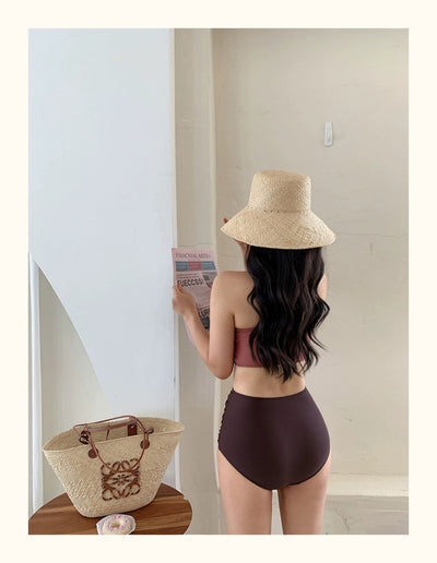 South korea New Swimsuit Women Sexy High Waist Retro Pure Desire Ventilation Network Red Split Bikinis Hot Spring Vacation Swimsuit
