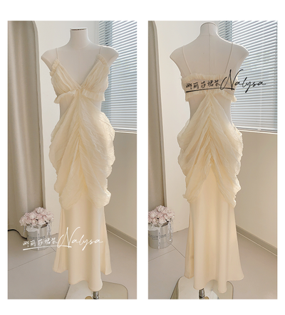 Elegant Ladies Seaside Holiday Midriff Outfit Dress Dress
