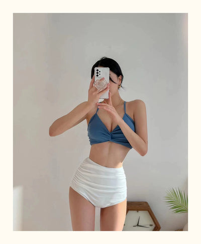South korea New Swimsuit Women Sexy High Waist Retro Pure Desire Ventilation Network Red Split Bikinis Hot Spring Vacation Swimsuit