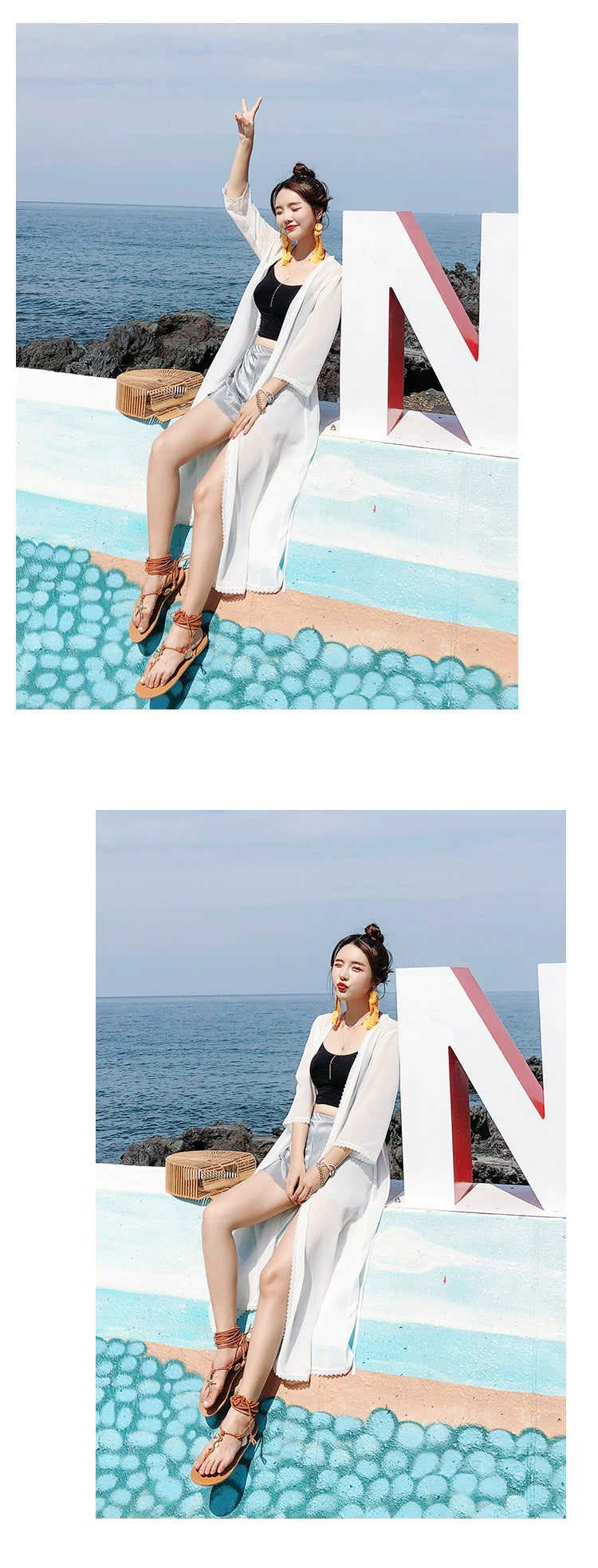 Beautiful Vacation Long Pleating Beach Shawl Cardigan