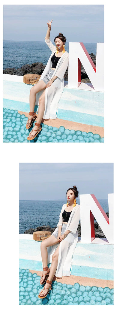 Beautiful Vacation Long Pleating Beach Shawl Cardigan
