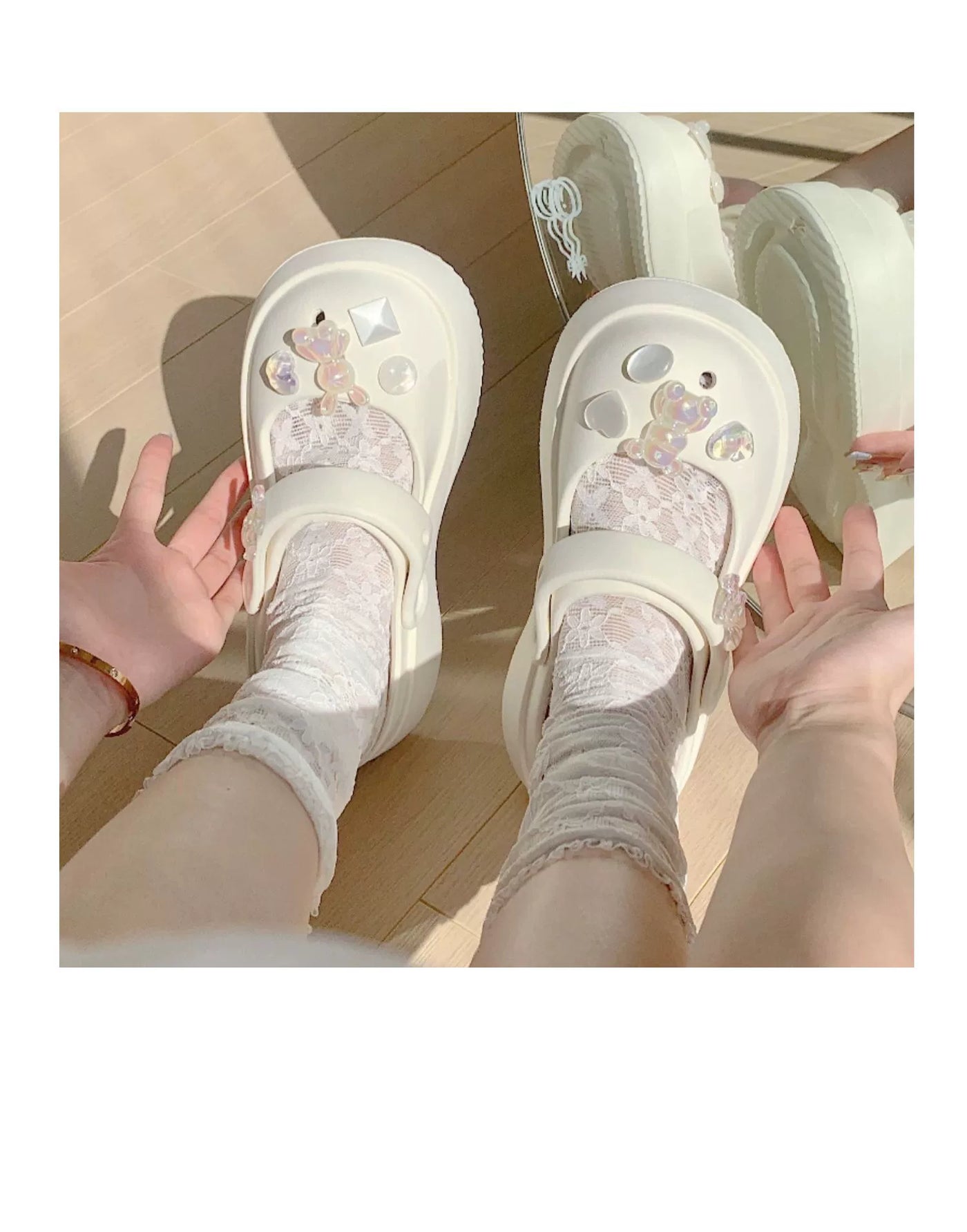 Thin Strip Sweet Rhinestone Mary Jane Sandals Fairy Style Fashion Summer Outwear Holiday Sandals Hole Shoes