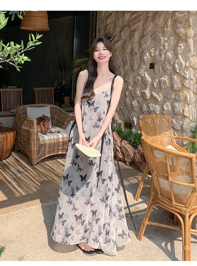 New Chinese Style Chinese Style Sling Dress Chiffon Ink Painting
