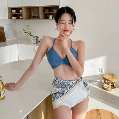 South korea New Swimsuit Women Sexy High Waist Retro Pure Desire Ventilation Network Red Split Bikinis Hot Spring Vacation Swimsuit