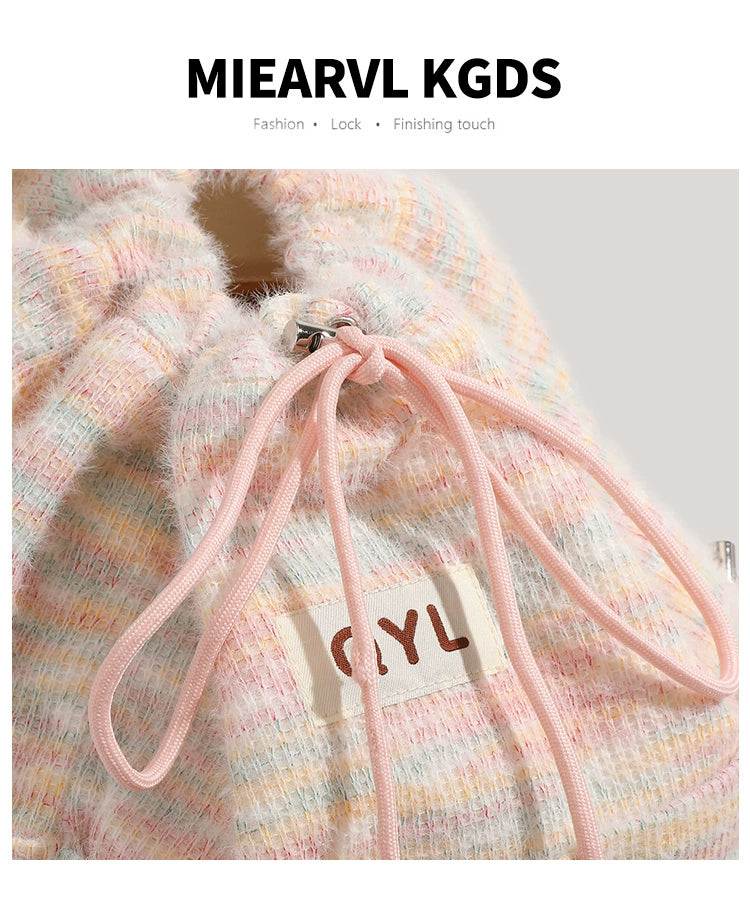 Miearvl Kgds Y2g Millennium Pink Rainbow Backpack 2023 New Large Capacity Woolen Tote Bag