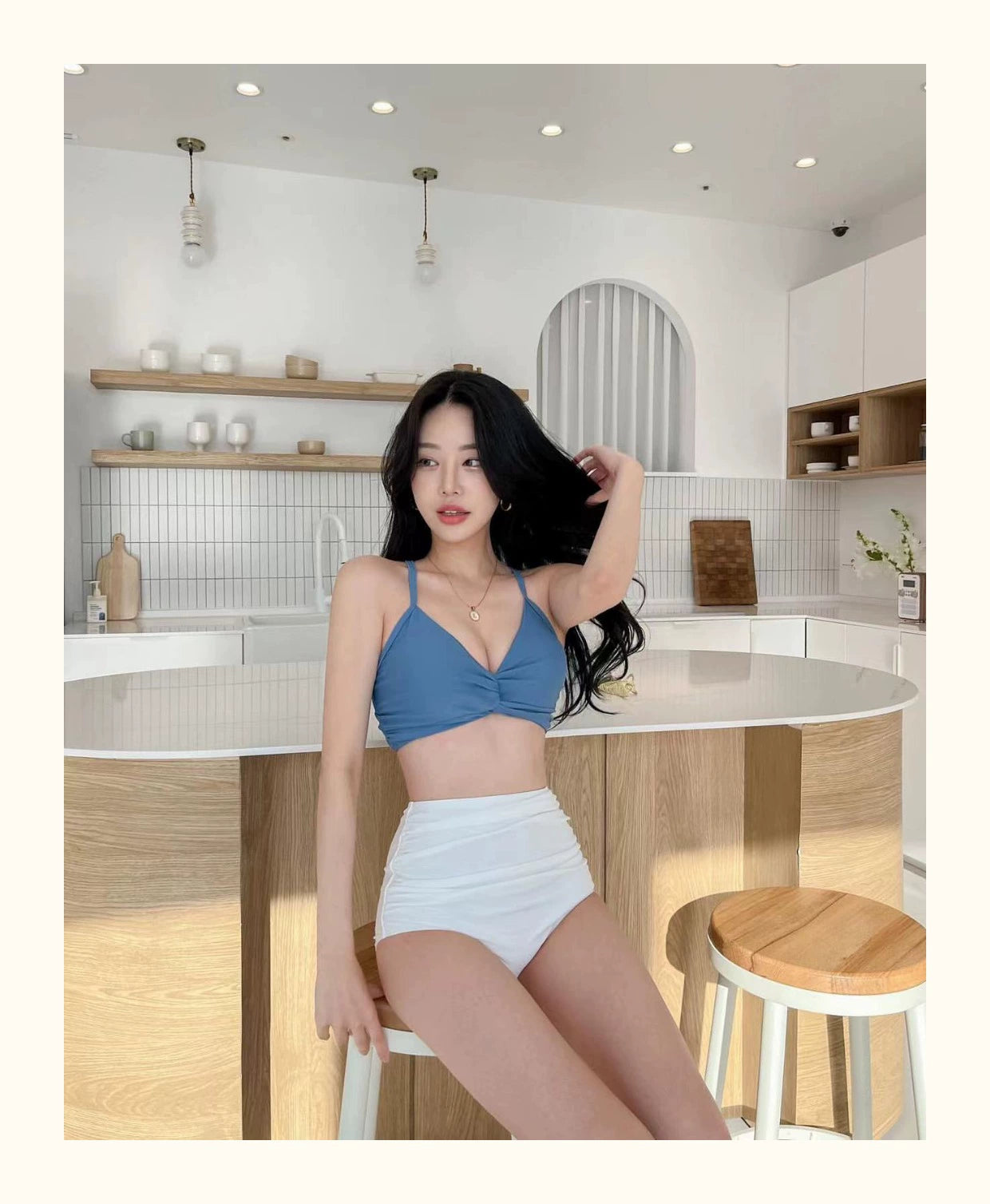 South korea New Swimsuit Women Sexy High Waist Retro Pure Desire Ventilation Network Red Split Bikinis Hot Spring Vacation Swimsuit