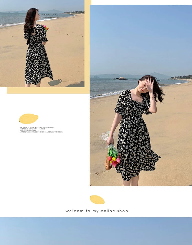 Super Fairy Open Back Chiffon Tea Break French Floral Dress