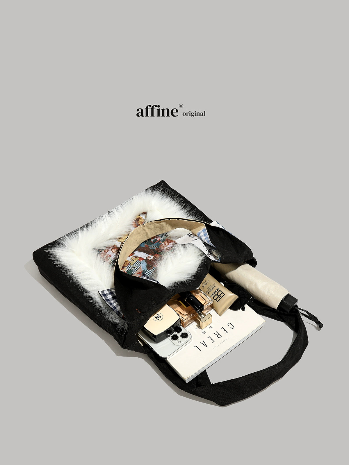 Y2g Cute Funny Stylish Niche Style Patchwork Stuffed Fur Bag College Student Work Clothing Cartoon Canvas Shoulder Bag