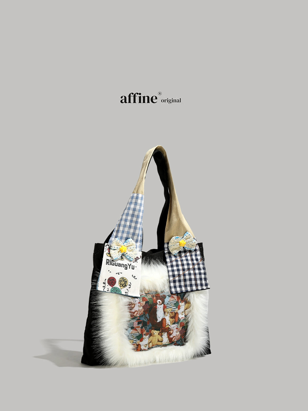 Y2g Cute Funny Stylish Niche Style Patchwork Stuffed Fur Bag College Student Work Clothing Cartoon Canvas Shoulder Bag