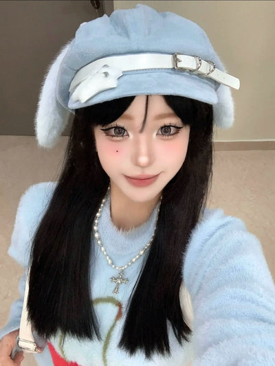 Original Water Color Puppy Ear Cap Subculture Beret Cute Personality House Culture Y2g Gyaru Winter Hat