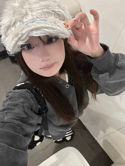 2024 K-style Ins Style 777 Color Embroider Plush Peaked Cap Female Street Baseball Cap Y2g Sexy Trendy