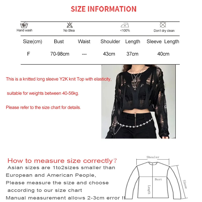 Hollow Ripped Long Sleeve Crop Top