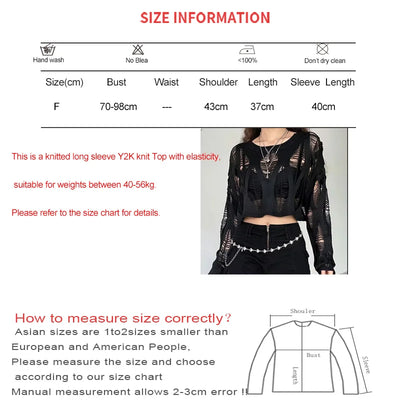 Hollow Ripped Long Sleeve Crop Top