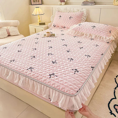 2025 New Single Bed Hat Korean Lace Bed Sheet Cover Chiffon Princess Wind Ins Cotton Four Seasons Bedspread Protective Cover
