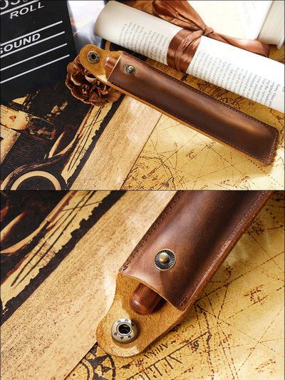 Genuine Leather Pen Case Cowhide Stationery Pencil Holder Bag Pen Pouch for Travel Notebook Journal Pen Cover