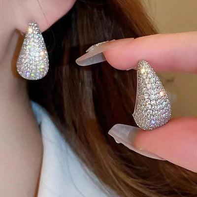 BenS CZ style Chunky Dome Drop Earrings for Women water drop small hoop earrings Brass cubic zirconia stud earring wholesale E55