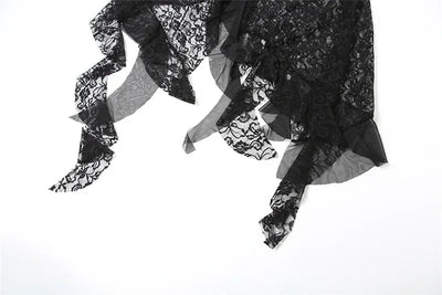 Y2K Goth Dark Irregular Hem Lace Patchwork Mid Skirts Women Streetwear Fairy Slim Pleat A-line Skirt Mall Goth Fashion Bottoms