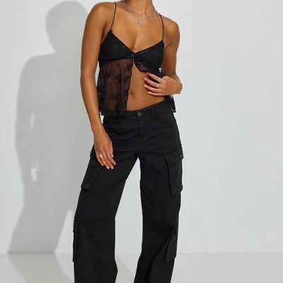 Women's Sleeveless V Neck Floral Embroidery Mesh Camisole Lace Trim Tank Tops Summer Cami Tops