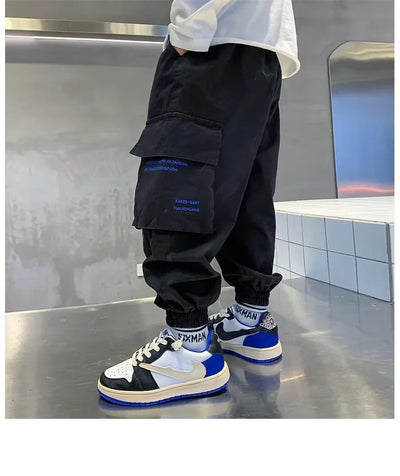 2025 New Boys Cargo Pants Spring Autumn Casual Long Style Trousers Kids Joggers Children Sport Outdoor Pants 4-14 Years