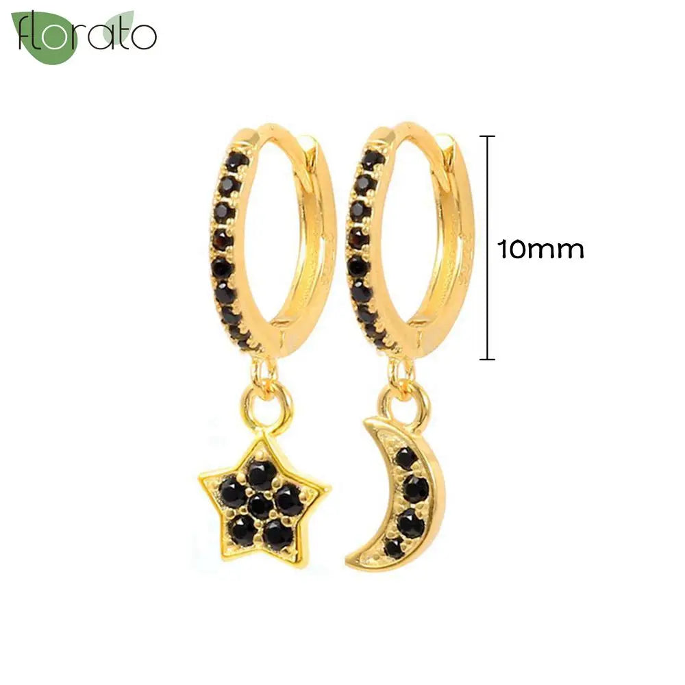 925 Sterling Silver Needle Fashion Round Pendant Small Earrings Luxury Gold Hoop Earrings for Women Premium Black Jewelry Gifts